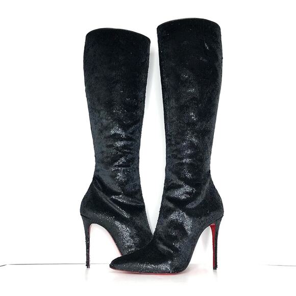 Christian Louboutin Kate Botta 100 Velours Papillon Pointed Toe Boots 39.5 - Picture 2 of 9